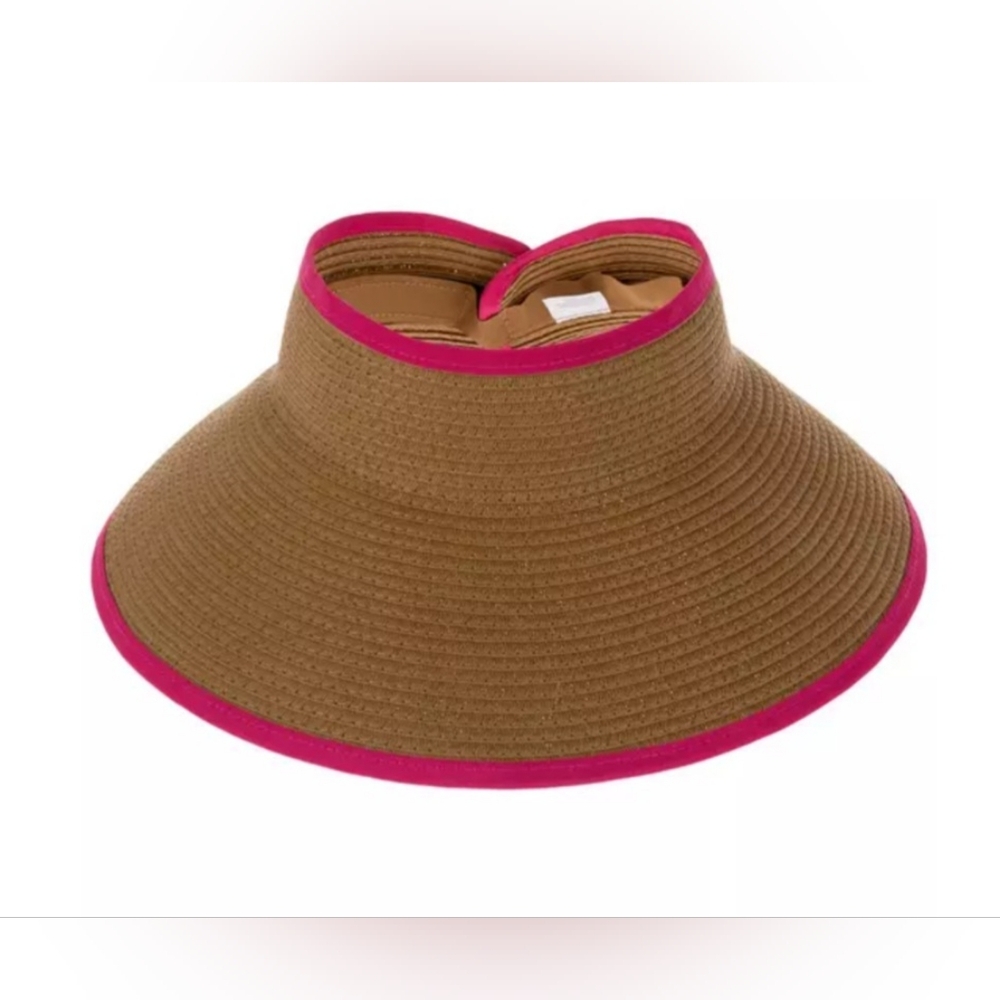 🔥2For$20 Women's Roll-up Straw Visor PINK & TAN